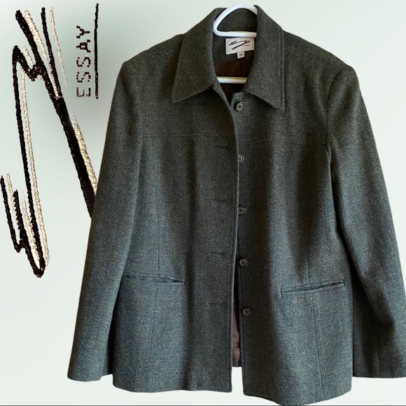 ESSAY Vintage Tweed Wool Sports Blazer Green - Picture 2 of 14